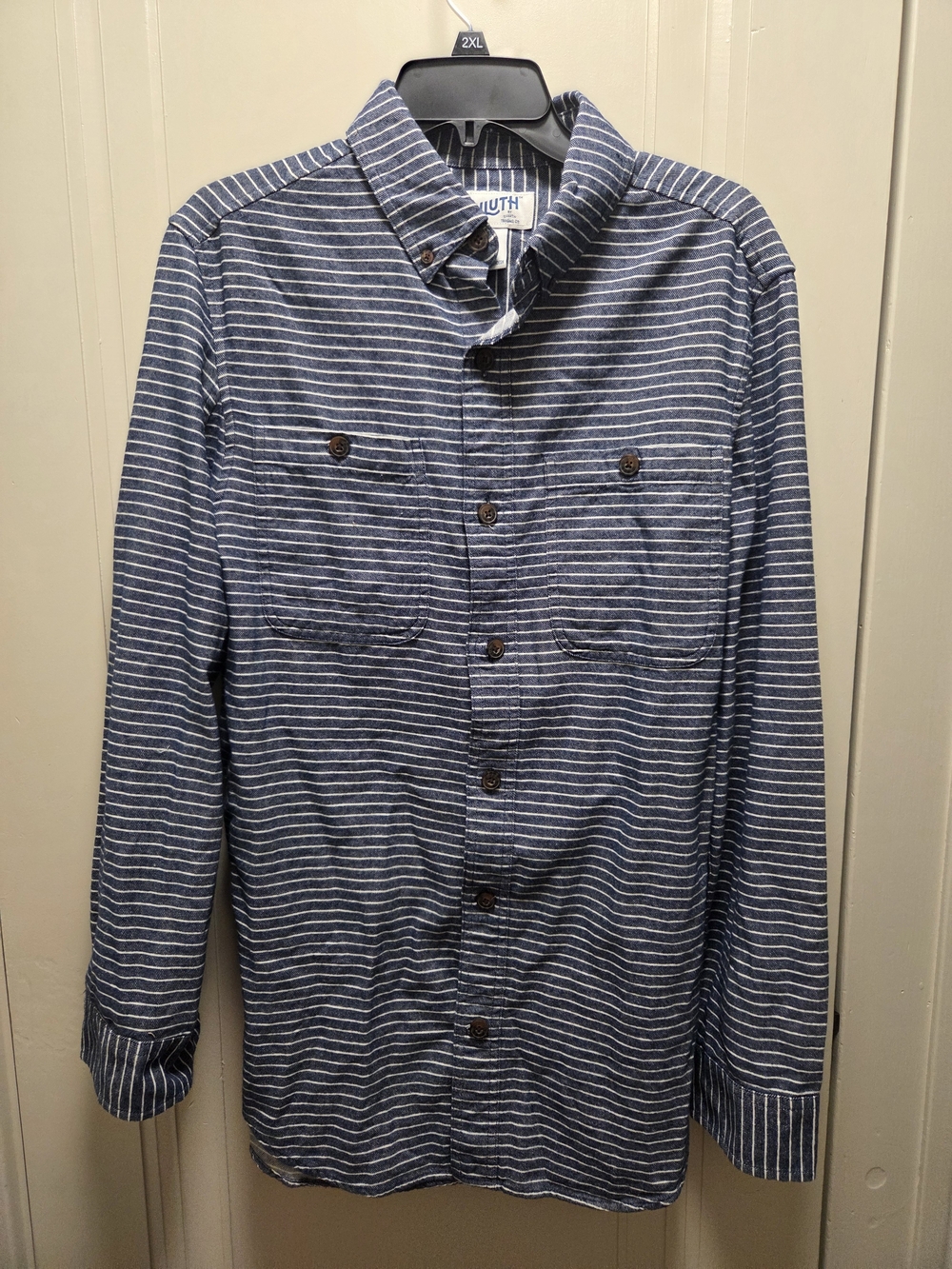 Men's Duluth Button Down Blue White Stripes Nautical 100% Cotton Medium Slim Fit